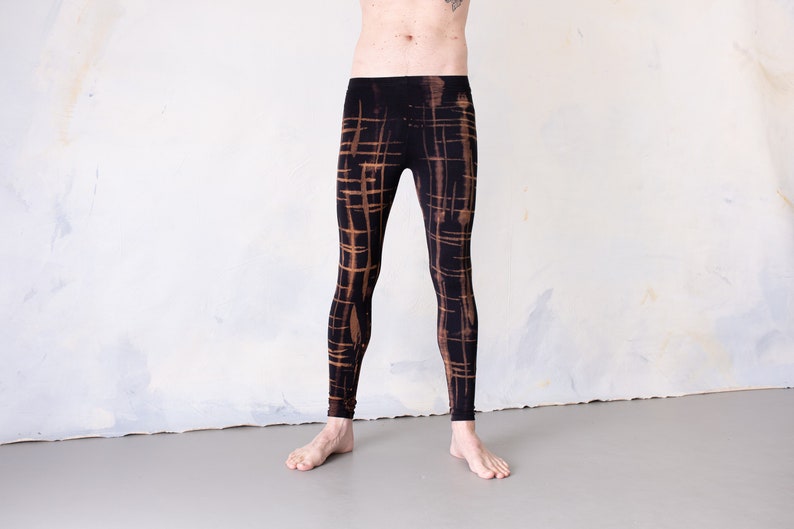 Leggings mit punky Kritzi-Kratzi Muster Siebdruck, Batik, Tie-Dye unisex braun-orange-apricot Bild 7