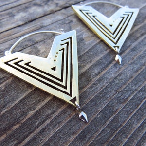 Solid HOOP EARRINGS with a Cut Out Pattern - Dangle Earrings, Drop Earrings, Ear Weights - Brass and Silver