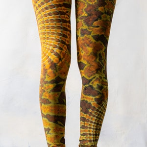 LEGGINGS with an abstract floral Pattern Batik, Tie-Dye unisex mustard brown image 4