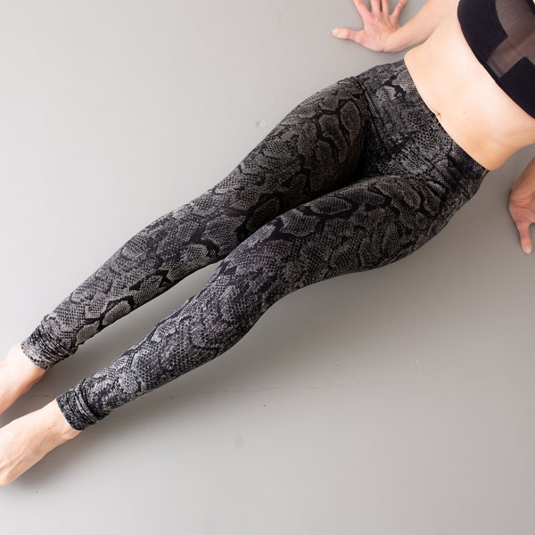 LEGGINGS motif serpent abstrait - sérigraphié - unisexe - noir-gris-beige