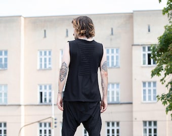 TANKTOP - with Seams on the Back and Raw Neck - black