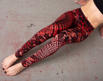 LEGGINGS mit abstraktem Blumenmuster - Batik, Schnurbatik, Knüpfbatik, Tie-Dye - unisex - flashy red, hochrot