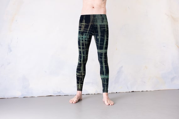 Leggings With Punky Scribble Pattern Screen Printing, Tie-dye Unisex Blue-green-beige  