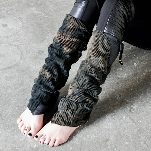 LEG WARMERS With Net Look Boot Cuffs Boot Socks With Beads Etsy