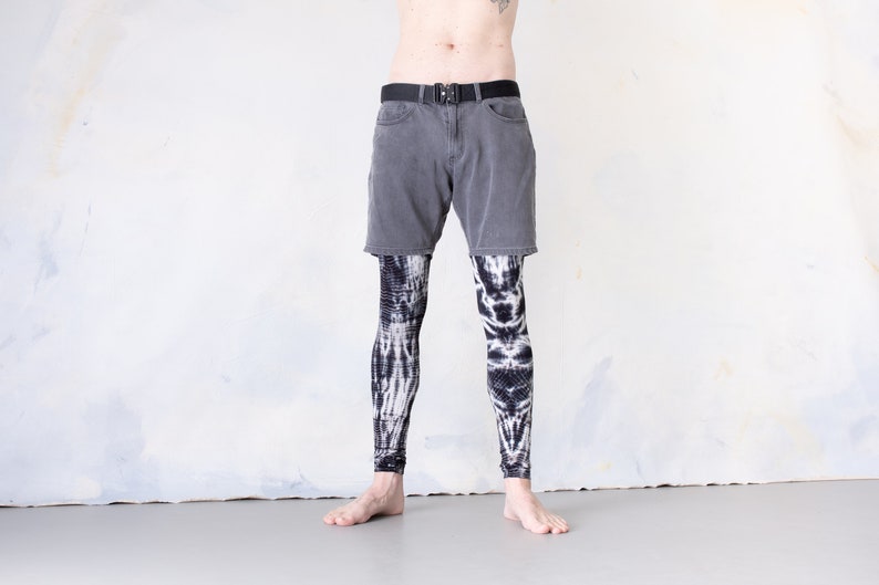 LEGGINGS mit abstrakten Rauten Batik, Schnurbatik, Knüpfbatik, Tie-Dye unisex schwarzgrau-weiß Bild 5