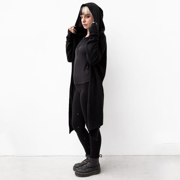 HOODED COAT - Cardigan - gender neutral, unisex - black