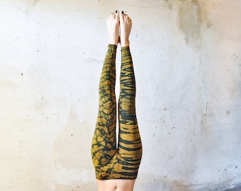 Tiger & Leopard look LEGGINGS -  Acrobatics, Yoga, Acroyoga - Batik, Tie-Dye - unisex - black-beige-yellow