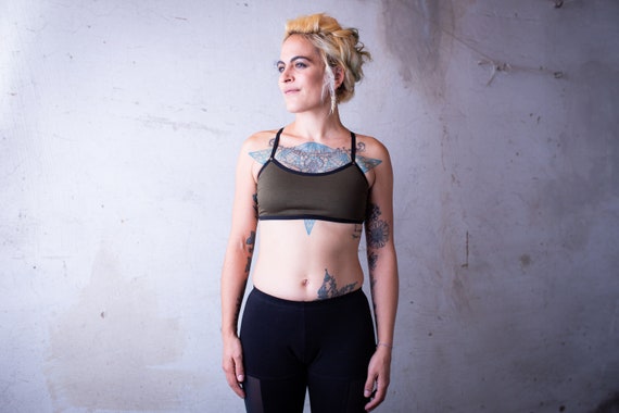 BLACK STRING BRA With Rivets Bra Top, Bralette, Bustier, Sports Bra, Yoga  Top Olive Green 