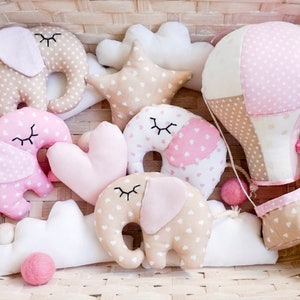 Elephant & hot air balloon baby girl mobile for crib