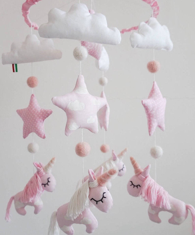Personalized unicorn nursery pink crib handing mobile UNIQUE Etsy