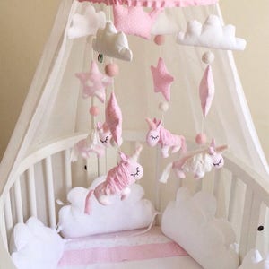 Personalized unicorn nursery pink crib handing mobile UNIQUE custom nursery mobile for baby girl princess Unicorn decor