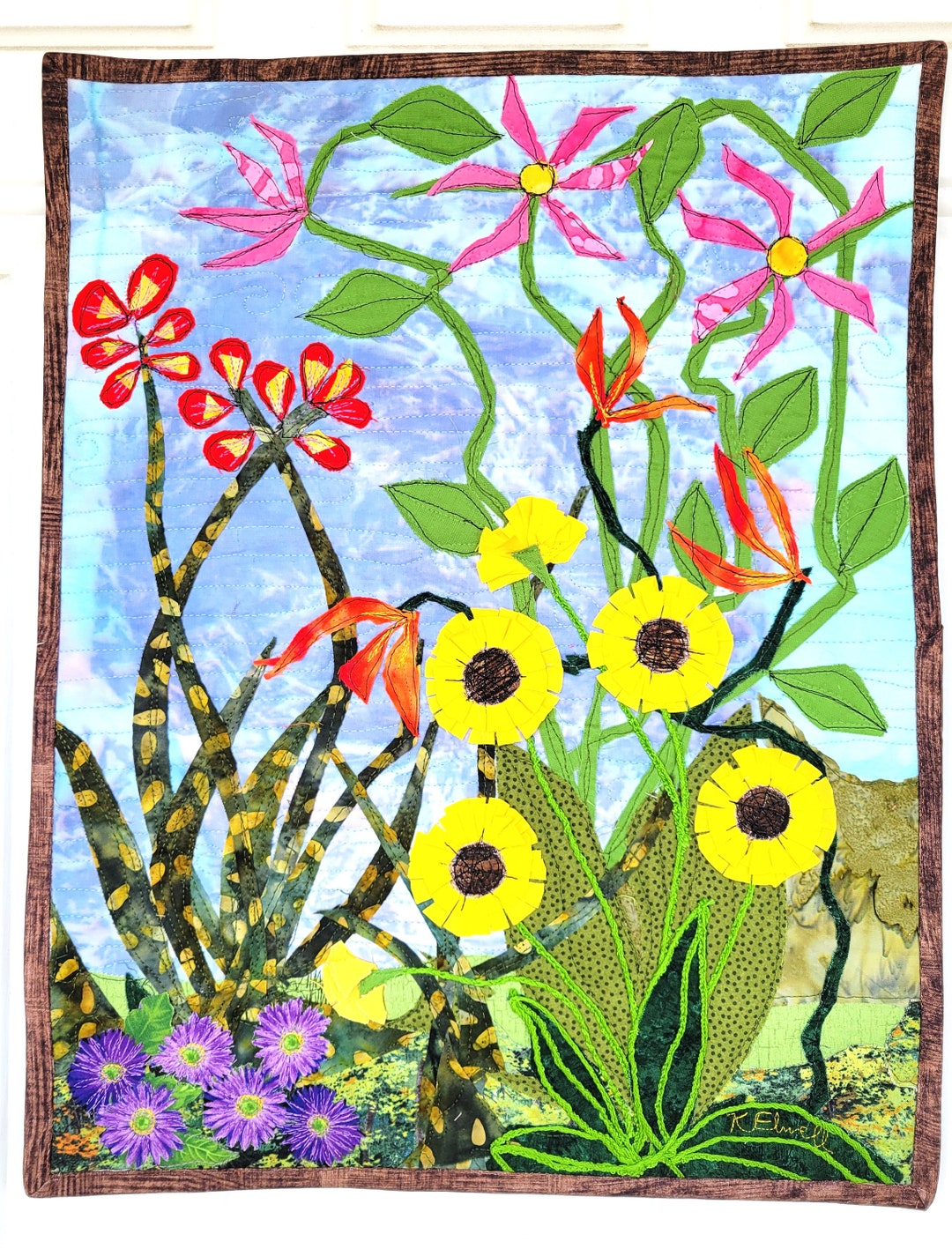 Floral Art Quilt: Handmade Fabric Applique Wall Hanging - Etsy