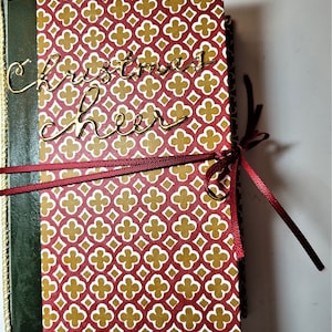 Christmas Cheer Journal, Address Book, Filled with Christmas Cards & Tags, Paper, Envelopes, Vintage, New, Recycled Book Cover, Ribbon Tie