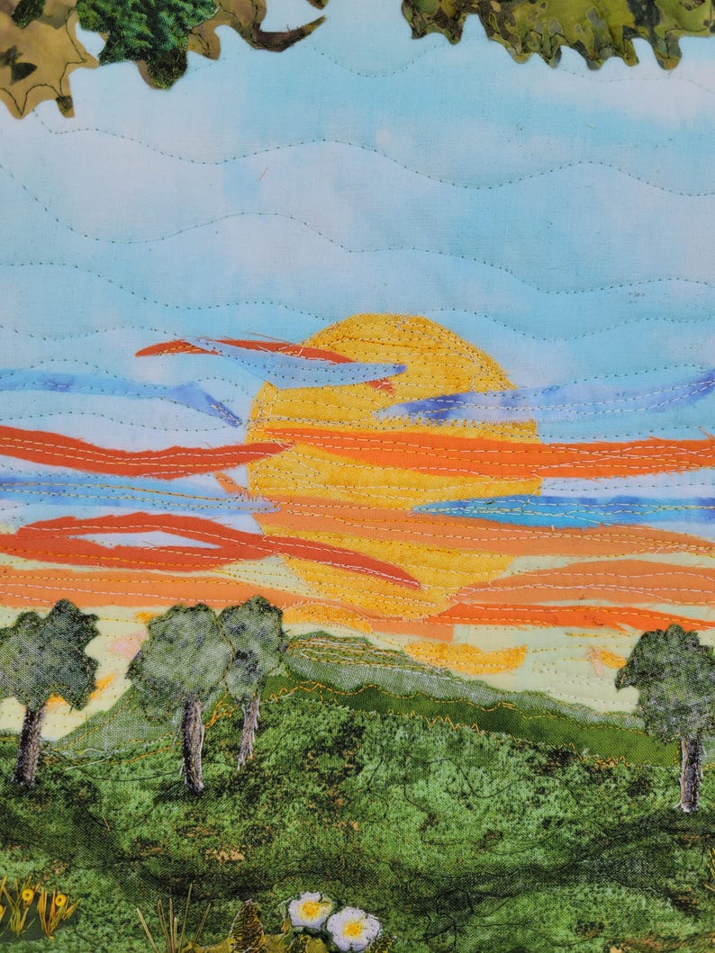 Landscape Art Quilt: Handmade Fabric Picture, Sunrise Pond Scene - Etsy