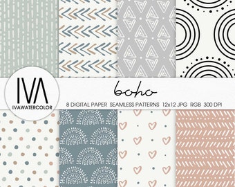 Boho Digital Paper Pack: Hand-Drawn Seamless Patterns (12x12" JPGs)