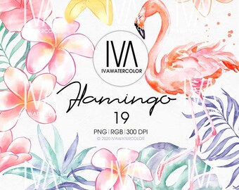 Flamingo Summer Clipart Tropical Set, Flamingo and Leaf Patterns