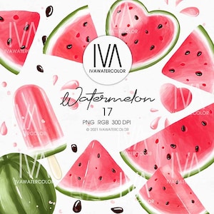 Sandía PNG Clipart, Clipart de fruta de verano para descarga instantánea - PNG imprimible, dibujo de sandía, álbum de recortes digital, patrón de sandía