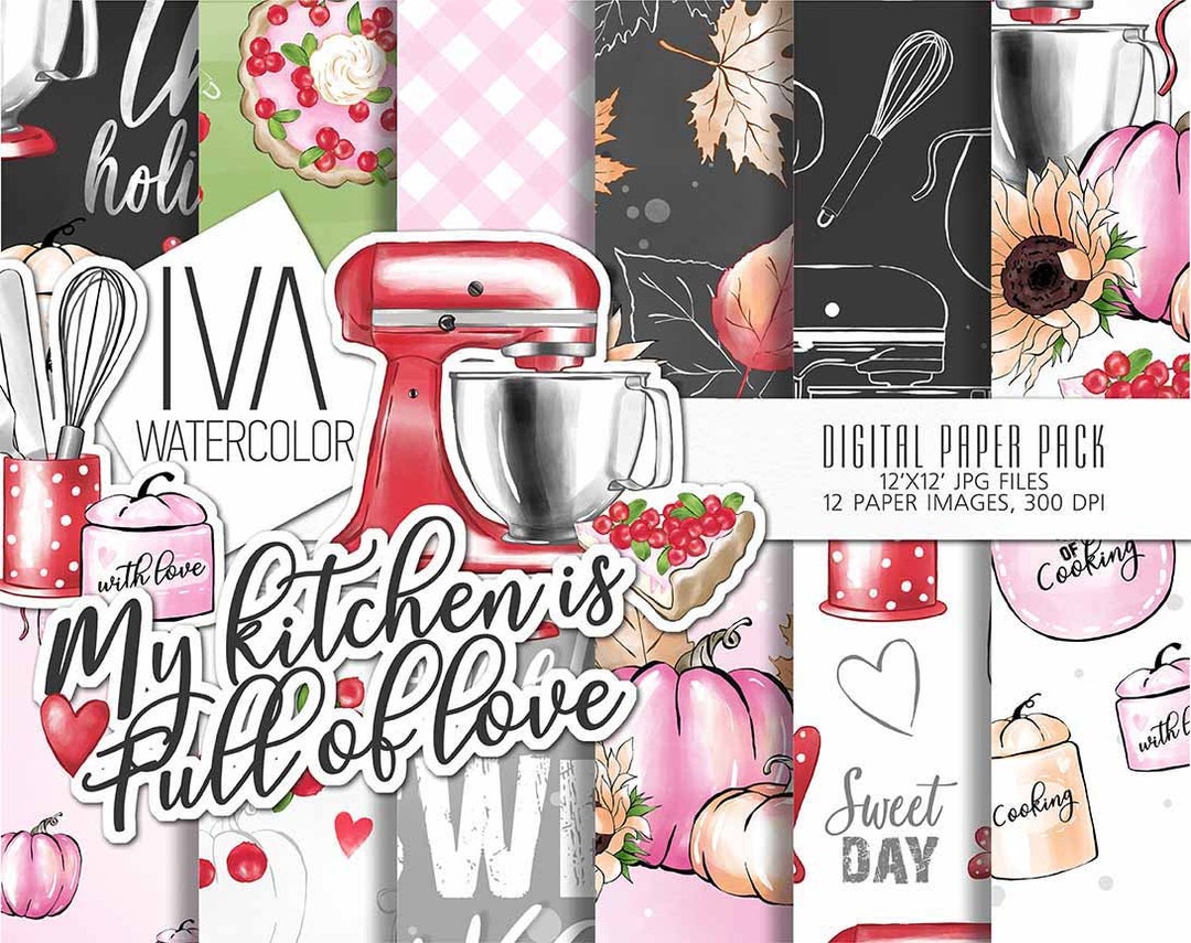 Culinary Art Design Digital Paper, Dessert Surface Pattern, Cooking for ...