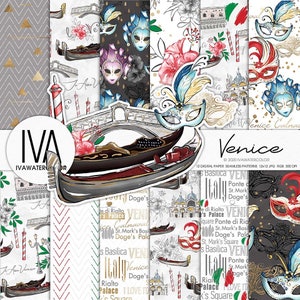 Italy Venice seamless digital paper, Italy romantic pattern, holidays digital paper pack, Italy digital paper pack, Venice Gondola, Romance
