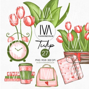 Spring Clipart Tulip Flower Illustrations - DIY Crafts, Scrapbooking & Planner Decor, Instant Download Digital Art for Cardmaking