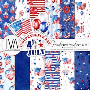 4th of July Digital Paper Pack, 4th of july decor, USA Independence Day,  America Planner, Usa Planner,Patriotic Digital Paper, For Planner