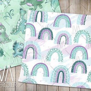 Dinosaurs Kids Digital Paper, Rainbow, Seamless pattern, Dinosaur Pattern, Triceratops, Dino Paper, Good Idea for Print on Demand