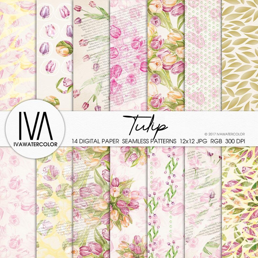 Watercolor Tulip Seamless Pattern: Grandmillennial Style Digital Paper ...