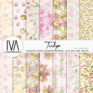 Tulip Grandmillennial Style nahtlose Muster Aquarell Tulpen Malerei Blumenzeichnung Hochzeit Scrapbook Handwerk Liefert Muster wiederholen