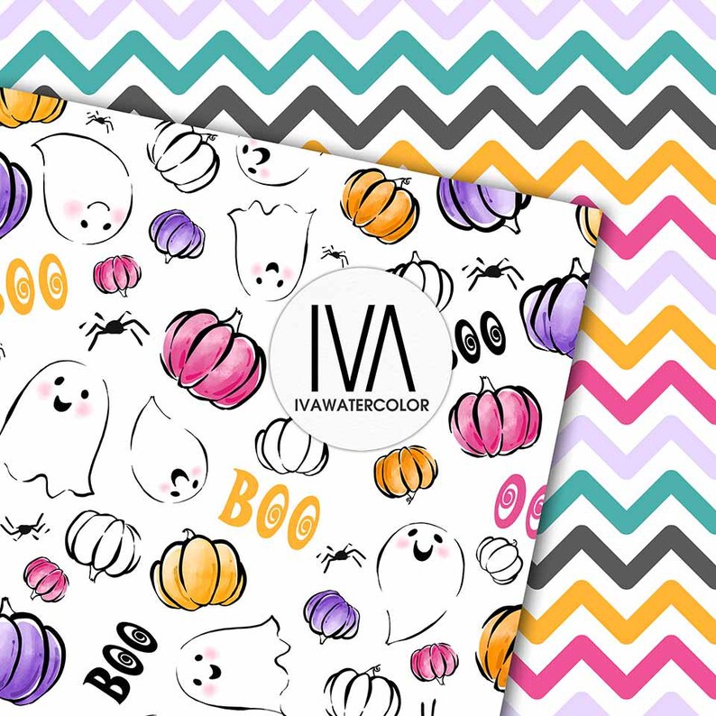 Cute Halloween Digital Paper Pack, Pink & Orange Spooky Ghost ...