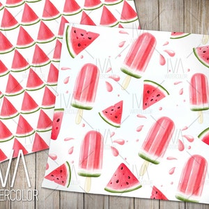 Digital paper watermelon seamless patterns, watermelon design for fabrics, stickers