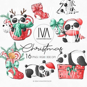 Patrón de panda feliz navidad png diseño de sublimación clipart navideño Panda png Descarga digital Calcetín navideño panda con astas de ciervo