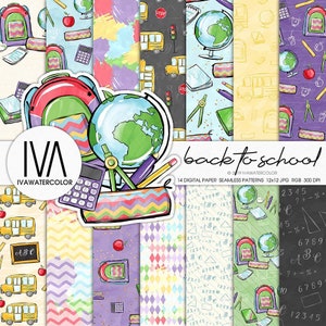 Zurück in der Schule nahtlose Muster Schulbus digitales Papier Schule Hintergrund Schulmuster Schultasche digitales Papier Schule-Sticker