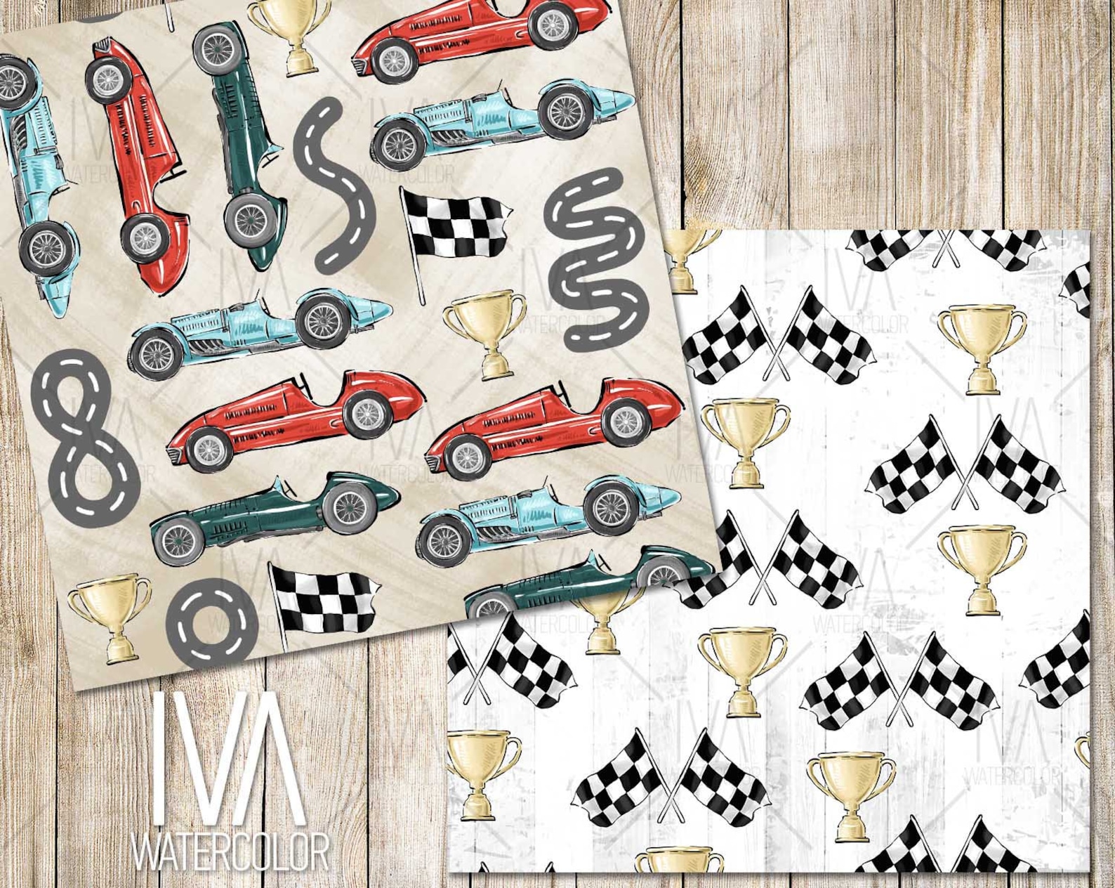 Retro Race Car Seamless Pattern Digital Paper Pack, Vintage Car ...