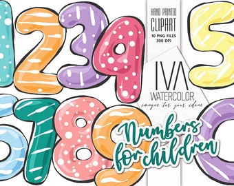 Números para crianças Clipart, Números coloridos Clipart, Números de festa, Arquivos PNG de números prontos para impressão