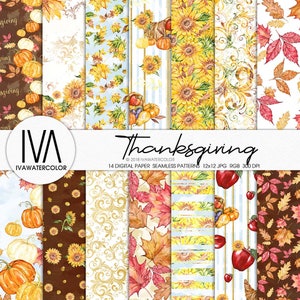 Thanksgiving Digital Paper Pack, Fall Decoration Paper Pack, Autumn Digital Paper, Stationary for Scrapbooking planner stickers, Watercolor