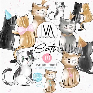 Cute Cat Clipart, Cute Kitties, Cat PNG Idea for Print on Demand, Instant Download, Clipart for Cat Planner, Cat Drawing