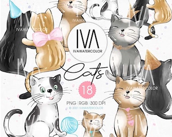 Cute Cat Clipart, Cute Kitties, Cat PNG Idea for Print on Demand, Instant Download, Clipart for Cat Planner, Cat Drawing