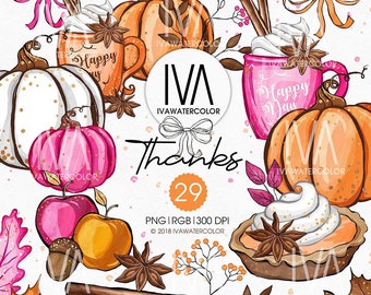 Thanksgiving Clipart, Fall Clipart, Autumn Clipart, Scrapbook, Fall Clipart for planner stickers, Digital Clipart