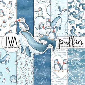 Modello senza cuciture pulcinella di mare carino pulcinella di mare carta digitale sfondo pulcinella di mare carta scrapbook pulcinella di mare stampabile Download immediato per carta da parati tessuto