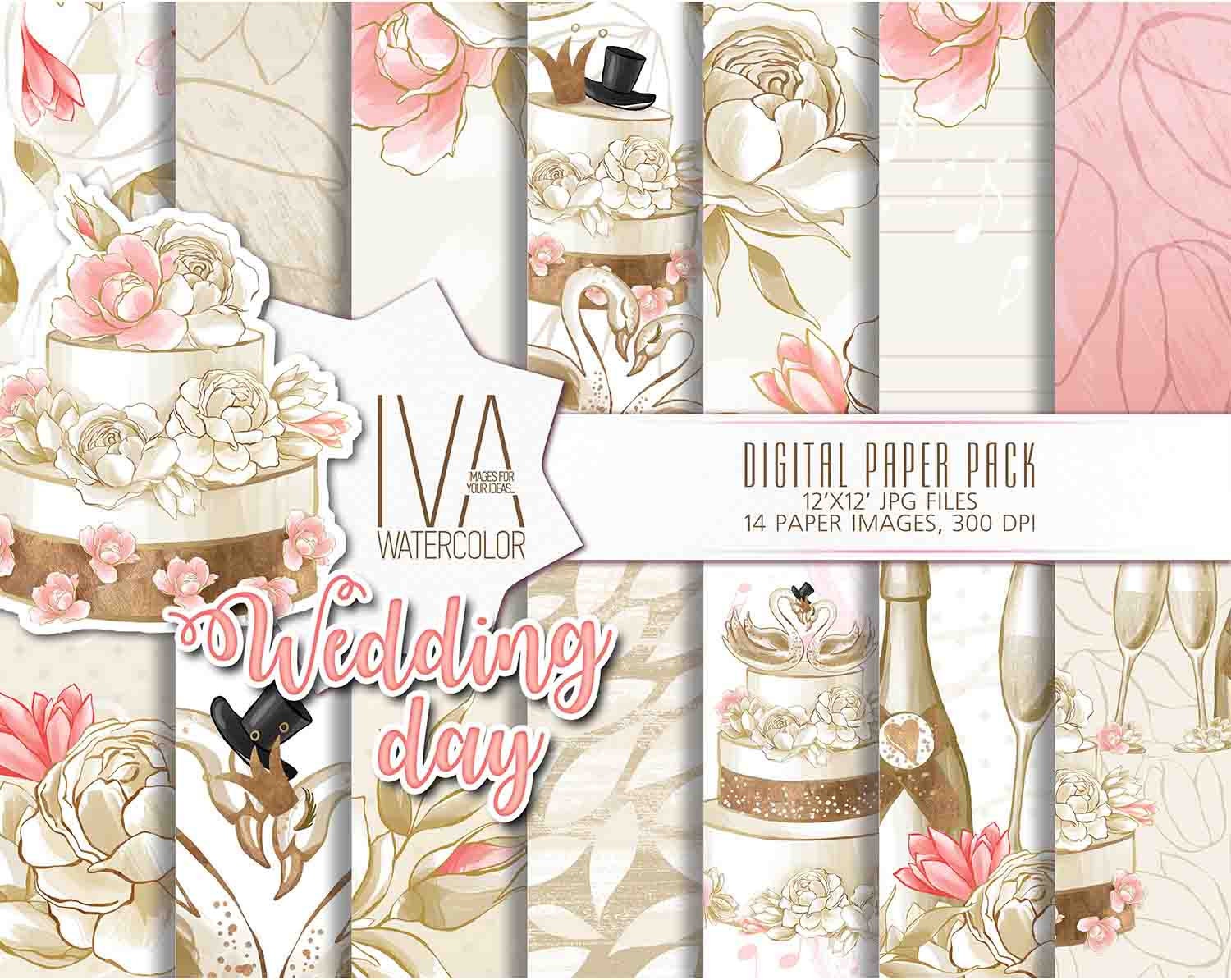 Wedding Digital Paper white, 10 Elegant Craft Paper Pack