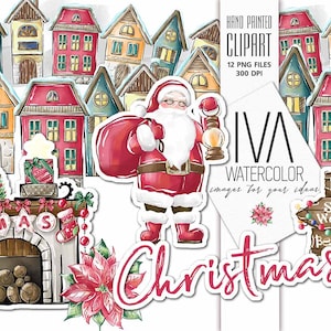 Kerstpatronen, Santa Town, Kersthuizen, Scrapbook Patronen, Kerstman Patronen, Santa Sublimatie Png, Kerst open haard Clipart