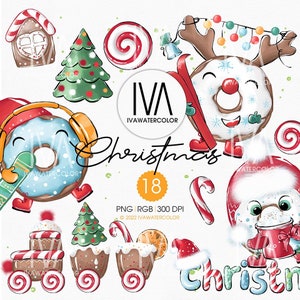Clipart de donut navideño, patrón de panadería festiva para telas y manualidades para niños, regalo perfecto para artesanos, panaderos y proyectos navideños