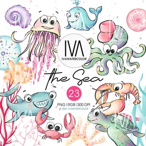 Sea Nautical Animals PNG Summer Clipart, Under the Sea Shark, Octopus  Crab Lobster sea turtle seahorse starfish whale Jellyfish nursery png