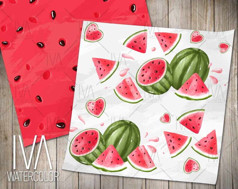 Watermelon Digital Paper Seamless Patterns Watermelon pattern Watermelon background Fruit applique Summer patterns watermelon decor stickers