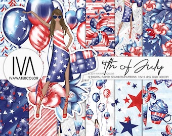 Patriotic Digital Paper for 4th of July American Flag Designs Seamless pattern Independence Day Planner Decor Ideal for USA Themed Projects