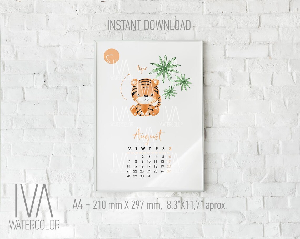 Calendar 2023 Baby Calendar INSTANT DOWNLOAD Cute Tiger Etsy