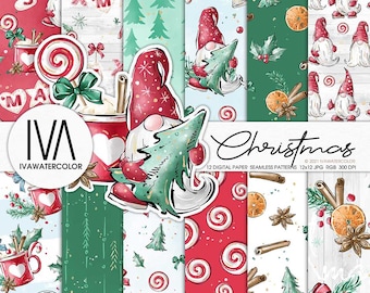 Christmas Gnome Seamless Pattern digital paper, Xmas digital paper pack Cinnamon, Gnomes Xmas pattern, Cute Christmas pattern, Hand drawn