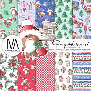Weihnachten Lebkuchen Musterdesign Lebkuchenhaus digitales Papier Süßigkeiten geeignet zum Bedrucken von Stoff Tickern Notizbüchern etc.