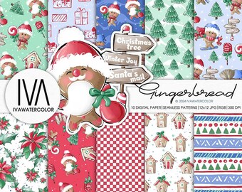 Christmas Gingerbread Seamless Pattern: Holiday Digital Paper (JPG)