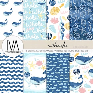 Ocean Nautical  seamless pattern Fish wallpaper Under the sea aesthetic baby shower Nursery Whale digital paper Sea Wallpaper Perfect forPOD